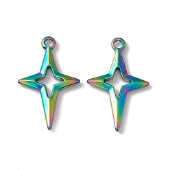 Rainbow Color Placage ionique (ip) 304 pendentifs en acier inoxydable, charmes étoiles, couleur arc en ciel, 27.5x17x2.5mm, Trou: 2mm