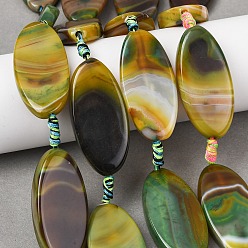 Желто-Зеленый Натуральные полосатые агатовые бусы, окрашенная и подогревом, лошадиный глаз , желто-зеленый, 47~48.5x22~23x6.5~9 мм, отверстие : 1.8~2 мм, около 7 шт / нитка, 15.28~15.67'' (38.8~39.8 см)
