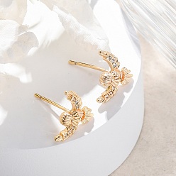 Настоящее золото 18K Латунь серьги, сова, реальный 18 k позолоченный, 10.5x11.5 мм