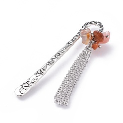 Красный Агат Тибетском стиле сплава закладки, с натуральными бусинами из сердолика и медными кабельными цепями, 79.5 мм