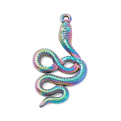 Rainbow Color Ion Plating(IP) 304 Stainless Steel Pendants, Snake, Rainbow Color, 32x17x2mm, Hole: 1mm