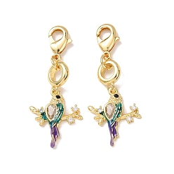 Птица Декоративный кулон из латуни с микропаве из кубического циркония и эмали., с застежкой омар, стойки покрытие, долговечный, без кадмия и без свинца, золотые, птица, 40 мм