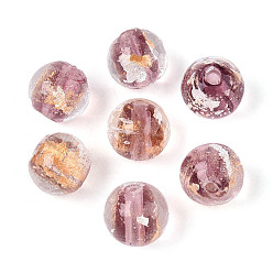 Бледно-фиолетовый Красный Ручной работы золотые и серебряные шарики фольги стекла, круглые, бледно-фиолетовый красный, 10~11 мм, отверстие : 1~1.4 мм