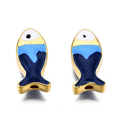 Полуночно-синий Рейка покрытие сплава эмалевые бусины, без кадмия и без свинца, рыба, золотой свет, темно-синий, 17x8x4.5 мм, отверстие : 1.8 мм