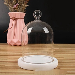 Белый Круглая шарообразная верхняя крышка купола из прозрачного стекла, декоративная витрина, колокол баночка террариум с деревянной основой, белые, 90x150 мм