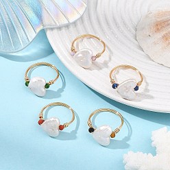 Light Gold Кольца на палец из натурального жемчуга кеши, с подвеской, женское кольцо из медной проволоки, сердце, золотой свет, 18 мм