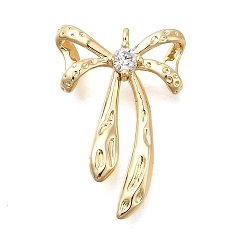 Настоящее золото 14K Латунные микро проложить кубического циркония подвески, бантом прелести, реальный 14 k позолоченный, 21.5x14x4.5 мм, отверстие : 0.8 мм