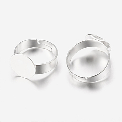 Silver Brass Pad Ring Bases, Lead Free & Nickel Free and Cadmium Free, Adjustable, Silver Color Plated, Size: about 3~4.5mm wide, 18mm in inner diameter, Tray: 12mm in diameter.