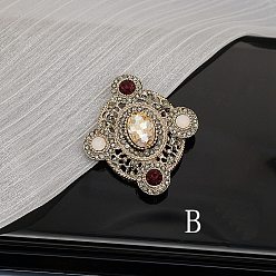 Rhombus Женская брошь в стиле барокко, Сплавочные брошки, с пластиковой имитационной жемчужиной, ромб, 50x45 мм