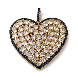 Темно-Синий Латунные микро проложить кубического циркония подвески, сердце прелести, стойки покрытие, прочное покрытие, без кадмия и без свинца, реальный 18 k позолоченный, темно-синий, 32.5x35x4 мм, отверстие : 3x5.5 мм