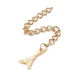 Golden 304 Stainless Steel Chain Extender, Curb Chain, with 202 Stainless Steel Charms, Eiffel Tower, Golden, 64mm, Link: 3.7x3x0.5mm, Eiffel Tower: 12x7x1mm