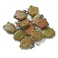 Унакит Природные подвески Unakite, с 201 вывод из нержавеющей стали, рыба, 19x20x5.5 мм, отверстие : 4x7 мм