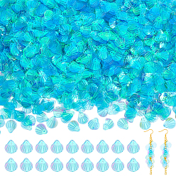 Темно-Голубой 2000шт. подвески из смолы с УФ-покрытием, радужный, формы раковины, глубокое синее небо, 14x12.5x0.5~1 мм, отверстие : 1 мм