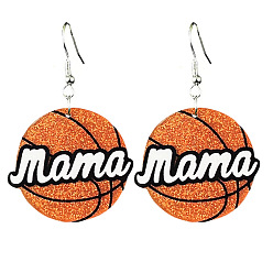 Basketball Акриловые серьги-подвески ко Дню матери, с блеском порошок, платина, баскетбол, 50 мм