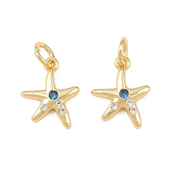 Настоящее золото 18K Латунные микропаве прозрачные кубические циркониевые подвески, морская звезда, долговечный, без кадмия и без свинца, стойки покрытие, с целью перехода в кольце, реальный 18 k позолоченный, 12x10.5x1.8 мм, отверстие : 3.4 мм