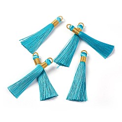 Темно-бирюзовый Нейлоновые кисточки большие подвески, с железной фурнитурой, золотые, темные бирюзовый, 80x8.5 мм, отверстие : 5x6.5 мм