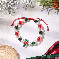 Christmas Wreath Стеклянные браслеты, с эмалевым сплавом и АБС-пластиком, имитирующим перламутр, Рождественский венок, внутренний диаметр: 1-7/8 дюйм (4.9 см) ~ 3-1/4 дюйм (8.2 см), ссылка: 13x20.5 mm