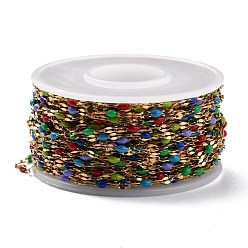 Mixed Color 304 Stainless Steel Link Chains, with Spool, with Enamel, Soldered, Stainless Steel Color, Mixed Color, 4~10x2x0.4~2mm, about 32.8 Feet(10m)/roll