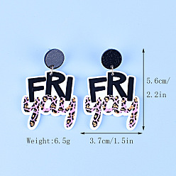 Черный Акриловые серьги-гвоздики с надписью «friyay», чёрные, 56x37 мм