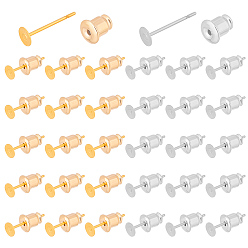Платиновый & Золотой 60шт. 2 цветная латунная фурнитура для сережек-гвоздиков, настройки сережек с плоской подушечкой, с ушными гайками 80 шт., платиной и золотом, 12x0.6 мм, лоток : 4 мм, 30 шт / цвет