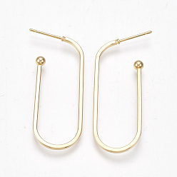 Real 18K Gold Plated Brass Stud Earrings, Nickel Free, Real 18K Gold Plated, 17.5x45mm, Pin: 0.8mm