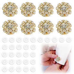 Золотой 8шт. латунные запонки со стразами, плоско-круглые, с 30 пластиковыми кнопками шт., золотые, 20~21.5x14 мм