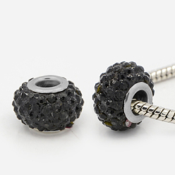 Реактивный Самолет Cmолы Rhinestone Европейский бисером, бусины с большим отверстием, рондель, Платиновый металл, струя, 15x10 мм, отверстие : 5 мм