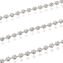 Real Platinum Plated Brass Ball Chains, Corrugated Beads, with Spool, Long-Lasting Plated, Unwelded, Real Platinum Plated, 4mm, about 16.4 Feet(5m)/roll