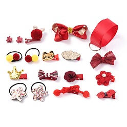 Rouge 18 ensemble d'accessoires de cheveux pour bébés filles, pinces à cheveux pour bébé, porte-queue de cheval, arc bandes de cheveux élastiques, etc., rouge, 170x125x49mm