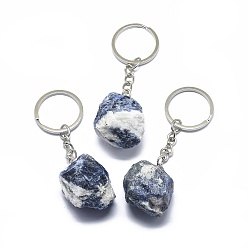 Sodalite Natural Sodalite Keychain, with Iron Chains and Alloy Key Rings, Nuggets, 89~97mm
