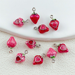 (52) Непрозрачная лаванда Подвески из эмали и сплава, клубника прелести, платина, разноцветные, 14.5x8.5x6.5 мм, отверстие : 1.4 мм