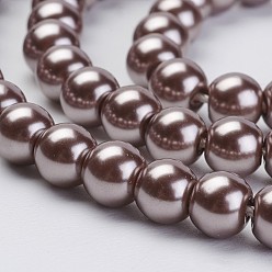 Camel Eco-Friendly Dyed Glass Pearl Bead Strands, Round, Cotton Cord Threaded, Camel, 6mm, Hole: 1.2~1.5mm, about 70pcs/strand, 15.7 inch