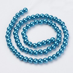 Steel Blue Eco-Friendly Dyed Glass Pearl Beads Strands, Grade A, Round, Cotton Cord Threaded, Steel Blue, 6mm, Hole: 1.2~1.5mm, about 70pcs/strand, 15.7 inch