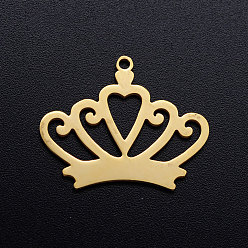 Golden 201 Stainless Steel Pendants, Crown, Golden, 20x25x1mm, Hole: 1.4mm