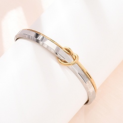 Golden & Stainless Steel Color Duo Tone 304 Stainless Steel Knot Open Cuff Bangles for Women, Golden & Stainless Steel Color, Inner Diameter: 2.36 inch(6cm)