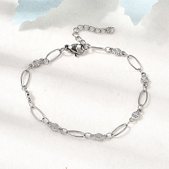 Нержавеющая Сталь Цвет 304 из нержавеющей стали ссылка браслеты, овальные украшения для женщин, плоско-круглые, цвет нержавеющей стали, 6-3/4 дюйм (17.2 см)