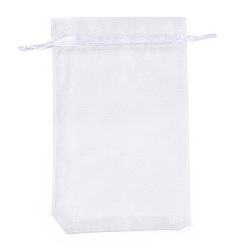 White Organza Gift Bags, Jewelry Mesh Pouches for Wedding Party Christmas Gifts Candy Bags, with Drawstring, Rectangle, White, 12x10cm
