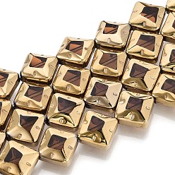 Верблюжий Стеклянные бусины с гальваническим покрытием , ромб, с золотым оттенком латуни, верблюжие, 11~12x11~12x6 мм, отверстие : 0.9 мм, около 28~29 шт / нитка, 12.40~12.91'' (31.5~32.8 см)
