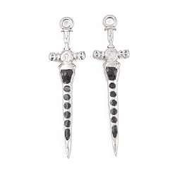 Черный 304 нержавеющей стальной эмали подвески, очарование меча, чёрные, 40x11x2 мм, отверстие : 2 мм