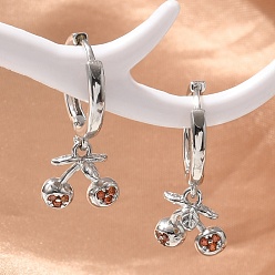 Вишня Латунные кубических серьги циркония обруч, без свинца и без кадмия, платина, вишня, 24x11 мм