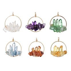 Смешанные камни Природные каменные смешанные подвески, Подвески-самородки с латунными соединительными кольцами, золотой свет, 36~38x30x16~20 мм, отверстие : 2.2 мм