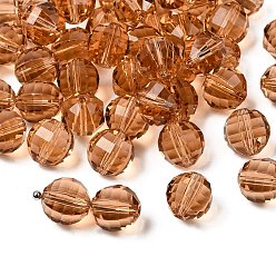 Персиковый Слойка К 9 стекло, имитация Австрийские кристаллические шарики, класс AAA, граненые, круглые, розовые, 10 мм, отверстие : 0.9~1 мм