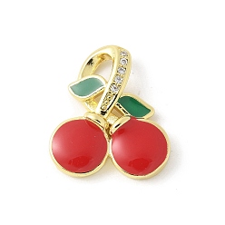 Вишня Латунные микро проложить кубического циркония подвески, Эмаль стиле, стойки покрытие, без кадмия и без свинца, долговечный, реальный 18 k позолоченный, вишня, 18.5x16x3.5 мм, отверстие : 2.5 мм