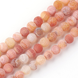 Light Salmon Natural Fire Crackle Agate Bead Strands, Frosted, Dyed, Round, Light Salmon, 6mm, Hole: 1.5mm, about 63pcs/strand, 15.7 inch