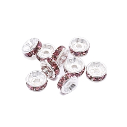 Amethyst Rondelle Brass Rhinestone Spacer Beads, Amethyst, 4mm, Hole: 1mm