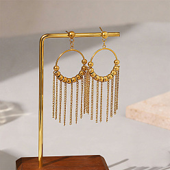Ring 304 de acero inoxidable aretes, pendientes de borla para mujer, dorado, anillo, 65x24 mm
