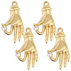 Золотой 5 кулоны из латуни с прозрачным кубическим цирконием, долговечный, без свинца и без кадмия, ладонь, золотые, 26x12x4 мм, отверстие : 1.6 мм