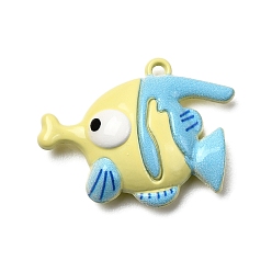 Желтый Подвески из цинкового сплава с краской для запекания, рыба, желтые, 16.5x20.5x5.5 мм, отверстие : 1.2 мм