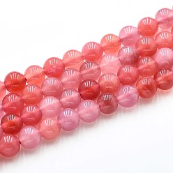 Лосось Природного кварца нитей бисера, окрашенные, круглые, имитация красный агат, salmon, 6~6.5 мм, отверстие : 0.9~1 мм, около 60~63 шт / нитка, 14.96~15.35 дюйм (38~39 см)