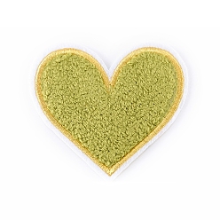 Темный Хаки Ткань компьютеризированная вышивка ткань гладить/пришивать заплатки, сердце, Темный хаки, 75x70 мм